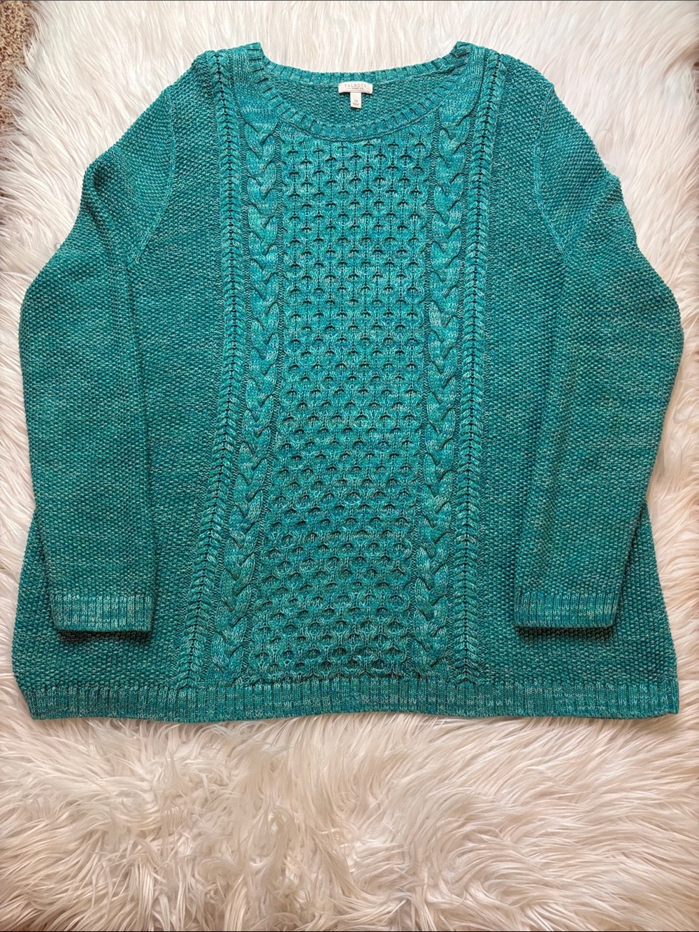 Talbots Teal Cable Knit Scoop Neck Sweater, Size 2X